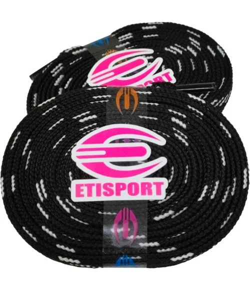 Parell de cordons Etisport per a hoquei patins negre amb pintes blanques (3 m)