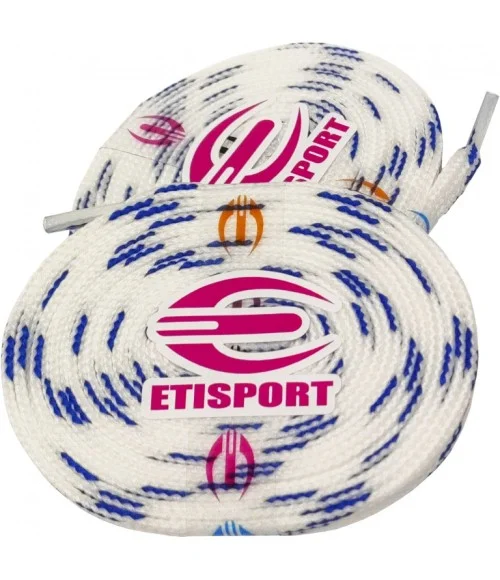 Par cordones Etisport para hockey patines blanco con pintas azules (3 m)