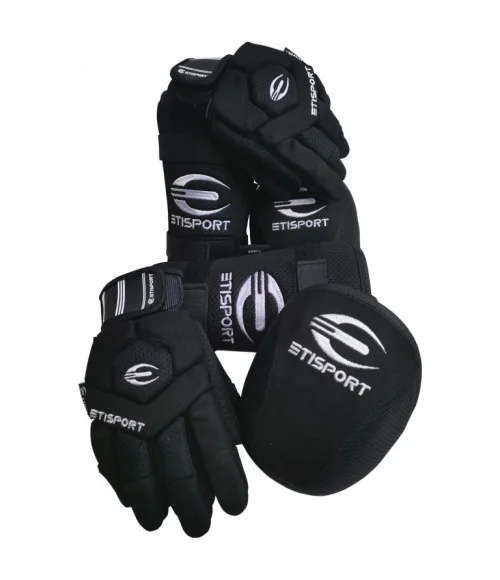 Kit 3pcs Etisport Iniciación (guantes, rodilleras y espinillera) Negro - Talla XXS