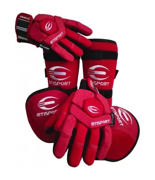 Kit 3pcs Etisport Iniciación (guantes, rodilleras y espinillera) Rojo - Talla XXS
