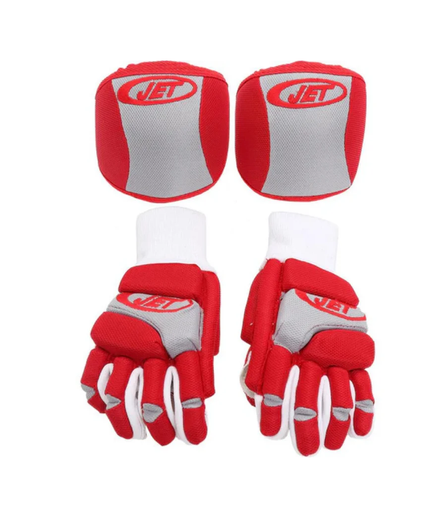 Kit Jet iniciación guantes y rodilleras Junior L (Rojo-Blanco)