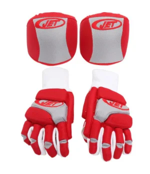 Kit Jet iniciación guantes y rodilleras Junior L (Rojo-Blanco)