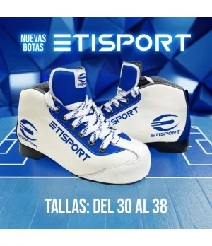 Botas Etisport Iniciación blanca con detalles en azul. Tallas 30-38