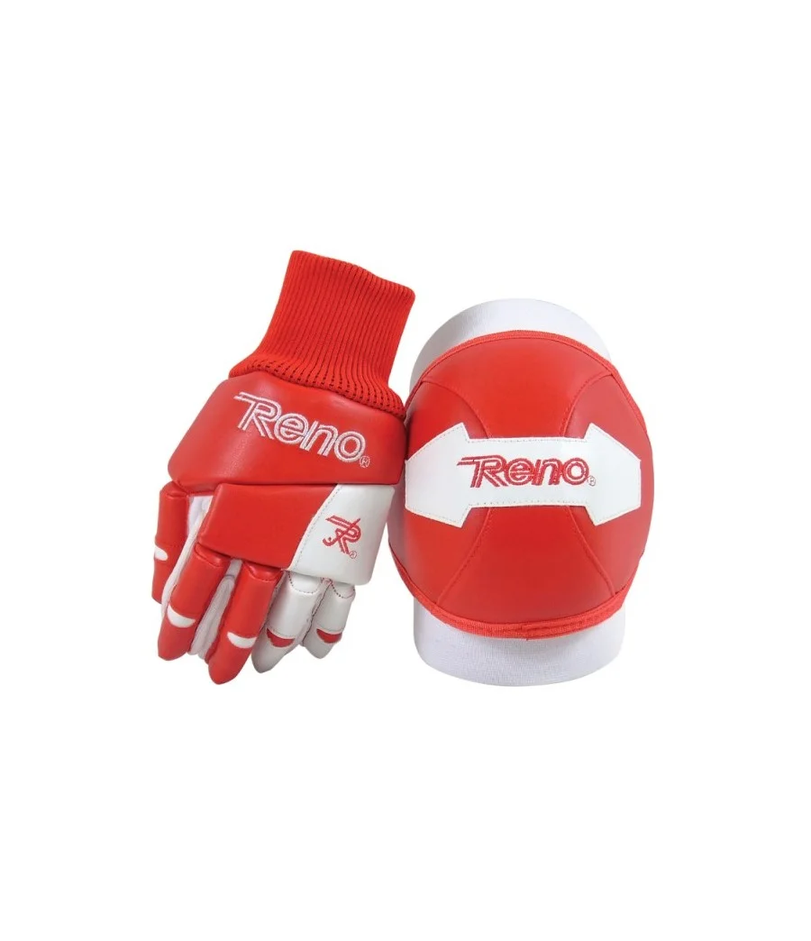 Kit Reno iniciación guantes y rodilleras Alevín (Rojo-Blanco)